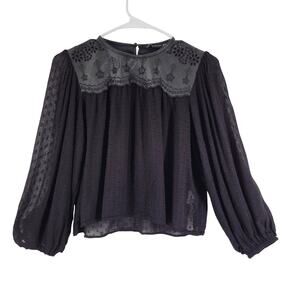Zara Dark Fairy Whimsigoth Blouse Top Womens XS Faux Leather Top Sheer Crop